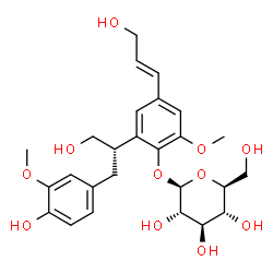 ChemSpider 2D Image | 2-[(2S)-1-Hydroxy-3-(4-hydroxy-3-methoxyphenyl)-2-propanyl]-4-[(1E)-3-hydroxy-1-propen-1-yl]-6-methoxyphenyl beta-L-glucopyranoside | C26H34O11