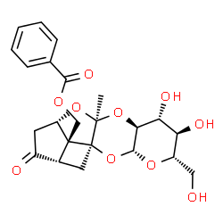 ChemSpider 2D Image | [(2aS,3aS,4aS,5R,6R,7S,8aR,9aS,10aS,10bS)-5,6-Dihydroxy-7-(hydroxymethyl)-3a-methyl-1-oxooctahydro-5H-3,4,8,9-tetraoxacyclobuta[1,6]pentaleno[1,2-b]naphthalen-10b(1H)-yl]methyl benzoate | C23H26O10