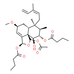 ChemSpider 2D Image | (1S,3S,5S,6aR,7R,8R,9S,10S,10aR)-1-Acetoxy-10-hydroxy-5-methoxy-7,8-dimethyl-7-[(2Z)-3-methyl-2,4-pentadien-1-yl]-3,5,6,6a,7,8,9,10-octahydronaphtho[1,8a-c]furan-3,9-diyl dibutanoate | C31H46O9