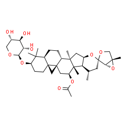 ChemSpider 2D Image | (1'S,2R,4aS,5'S,5aS,7S,7aS,7bS,8S,10R,11aR,12aR,12bR,14aS)-1,1,5',7a,8,12a-Hexamethyl-2-(beta-L-xylopyranosyloxy)hexadecahydro-2H-spiro[cyclopropa[1',8a']naphtho[2',1':4,5]indeno[2,1-b]pyran-10,2'-[3,
6]dioxabicyclo[3.1.0]hexan]-7-yl acetate | C37H56O10