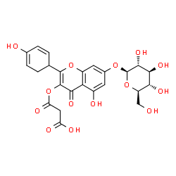 ChemSpider 2D Image | 3-{[7-(beta-D-Glucopyranosyloxy)-5-hydroxy-2-(4-hydroxy-2,4-cyclohexadien-1-yl)-4-oxo-4H-chromen-3-yl]oxy}-3-oxopropanoic acid | C24H24O14