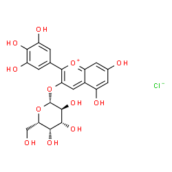 ChemSpider 2D Image | 5,7-Dihydroxy-2-(3,4,5-trihydroxyphenyl)-3-chromeniumyl beta-L-galactopyranoside chloride | C21H21ClO12