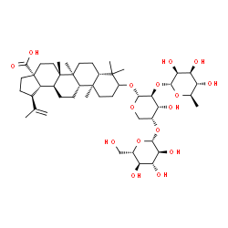 ChemSpider 2D Image | (5beta,8alpha,9beta,10alpha,13alpha,14beta,17alpha,18beta,19beta)-3-{[6-Deoxy-alpha-D-mannopyranosyl-(1->2)-[beta-L-glucopyranosyl-(1->4)]-alpha-D-arabinopyranosyl]oxy}lup-20(29)-en-28-oic acid | C47H76O16