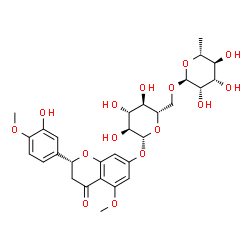 ChemSpider 2D Image | (2R)-2-(3-Hydroxy-4-methoxyphenyl)-5-methoxy-4-oxo-3,4-dihydro-2H-chromen-7-yl 6-O-(6-deoxy-alpha-D-mannopyranosyl)-beta-L-glucopyranoside | C29H36O15