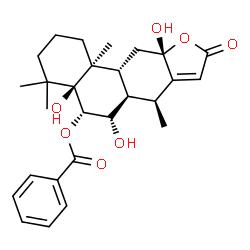 ChemSpider 2D Image | (4aS,5S,6S,6aR,7S,10aS,11aR,11bS)-4a,6,10a-Trihydroxy-4,4,7,11b-tetramethyl-9-oxo-1,2,3,4,4a,5,6,6a,7,9,10a,11,11a,11b-tetradecahydrophenanthro[3,2-b]furan-5-yl benzoate | C27H34O7