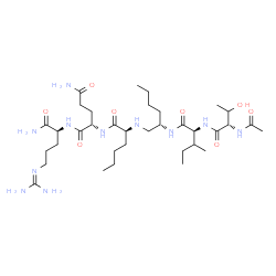 ChemSpider 2D Image | N-{(2S)-2-[(N-Acetyl-L-threonyl-L-isoleucyl)amino]hexyl}-L-norleucyl-L-glutaminyl-N~5~-(diaminomethylene)-L-ornithinamide | C35H67N11O8