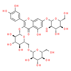 ChemSpider 2D Image | 2-(3,4-Dihydroxyphenyl)-7-(beta-D-glucopyranosyloxy)-5-hydroxy-4-oxo-4H-chromen-3-yl 6-O-beta-D-glucopyranosyl-beta-D-glucopyranoside | C33H40O22
