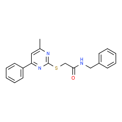 ChemSpider 2D Image | N-Benzyl-2-[(4-methyl-6-phenyl-2-pyrimidinyl)sulfanyl]acetamide | C20H19N3OS