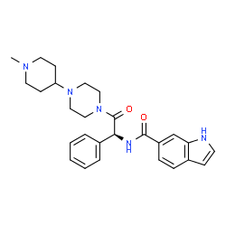 ChemSpider 2D Image | N-{(1S)-2-[4-(1-Methyl-4-piperidinyl)-1-piperazinyl]-2-oxo-1-phenylethyl}-1H-indole-6-carboxamide | C27H33N5O2