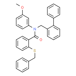 ChemSpider 2D Image | 2-(Benzylsulfanyl)-N-(2-biphenylylmethyl)-N-(3-methoxyphenyl)benzamide | C34H29NO2S