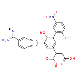 ChemSpider 2D Image | 2-[5-(5-Carbamimidoyl-2H-benzimidazol-2-yl)-6-hydroxy-2'-methoxy-5'-nitro-3-biphenylyl]succinic acid | C25H21N5O8
