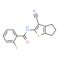 ChemSpider 2D Image | N-(3-Cyano-5,6-dihydro-4H-cyclopenta[b]thiophen-2-yl)-2-fluorobenzamide | C15H11FN2OS