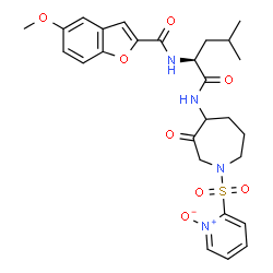 ChemSpider 2D Image | 5-Methoxy-N-[(2S)-4-methyl-1-({1-[(1-oxido-2-pyridinyl)sulfonyl]-3-oxo-4-azepanyl}amino)-1-oxo-2-pentanyl]-1-benzofuran-2-carboxamide | C27H32N4O8S