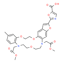 ChemSpider 2D Image | 2-[5,11-Bis(2-methoxy-2-oxoethyl)-2-methyl-6,7,10,11,18,19-hexahydro-5H,9H-benzo[e][1]benzofuro[6,5-n][1,4,10,7,13]trioxadiazacyclopentadecin-14-yl]-1,3-oxazole-5-carboxylic acid | C31H33N3O11