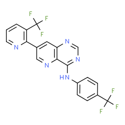 ChemSpider 2D Image | N-[4-(Trifluoromethyl)phenyl]-7-[3-(trifluoromethyl)-2-pyridinyl]pyrido[3,2-d]pyrimidin-4-amine | C20H11F6N5