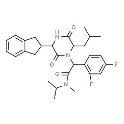 ChemSpider 2D Image | 2-(2,4-Difluorophenyl)-2-[3-(2,3-dihydro-1H-inden-2-yl)-6-isobutyl-2,5-dioxo-1-piperazinyl]-N-isopropyl-N-methylacetamide | C29H35F2N3O3