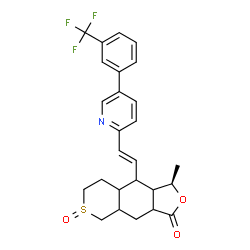 ChemSpider 2D Image | (1R)-1-Methyl-9-[(E)-2-{5-[3-(trifluoromethyl)phenyl]-2-pyridinyl}vinyl]decahydro-3H-isothiochromeno[6,7-c]furan-3-one 6-oxide | C26H26F3NO3S