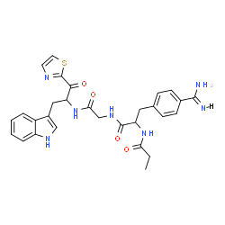 ChemSpider 2D Image | N-{3-(4-Carbamimidoylphenyl)-1-[(2-{[3-(1H-indol-3-yl)-1-oxo-1-(1,3-thiazol-2-yl)-2-propanyl]amino}-2-oxoethyl)amino]-1-oxo-2-propanyl}propanamide | C29H31N7O4S