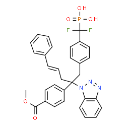 ChemSpider 2D Image | [(4-{(4E)-2-(1H-Benzotriazol-1-yl)-2-[4-(methoxycarbonyl)phenyl]-5-phenyl-4-penten-1-yl}phenyl)(difluoro)methyl]phosphonic acid | C32H28F2N3O5P