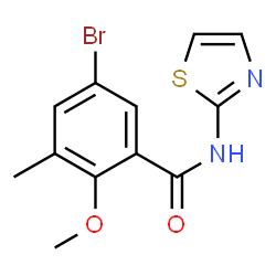 ChemSpider 2D Image | 5-Bromo-2-methoxy-3-methyl-N-(1,3-thiazol-2-yl)benzamide | C12H11BrN2O2S