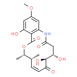ChemSpider 2D Image | (4S,5S,7Z,9R,10S)-4,5,13-Trihydroxy-15-methoxy-9,10-dimethyl-4,5,9,10-tetrahydro-2H-11,1-benzoxazacyclotetradecine-2,6,12(1H,3H)-trione | C19H23NO8