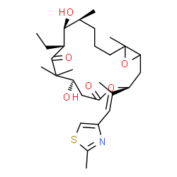 ChemSpider 2D Image | (3S,7R,10R,11S,12S)-10-Ethyl-7,11-dihydroxy-8,8,12,16-tetramethyl-3-[(1E)-1-(2-methyl-1,3-thiazol-4-yl)-1-propen-2-yl]-4,17-dioxabicyclo[14.1.0]heptadecane-5,9-dione | C28H43NO6S