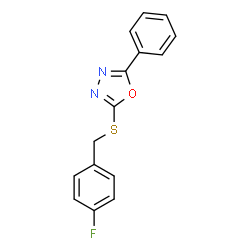 ChemSpider 2D Image | 2-[(4-Fluorobenzyl)sulfanyl]-5-phenyl-1,3,4-oxadiazole | C15H11FN2OS