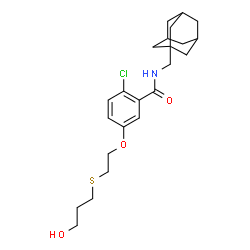 ChemSpider 2D Image | N-(Adamantan-1-ylmethyl)-2-chloro-5-{2-[(3-hydroxypropyl)sulfanyl]ethoxy}benzamide | C23H32ClNO3S