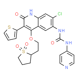 ChemSpider 2D Image | 1-{7-Chloro-4-[2-(1,1-dioxidotetrahydro-2-thiophenyl)ethoxy]-2-oxo-3-(2-thienyl)-1,2-dihydro-6-quinolinyl}-3-(4-pyridinyl)urea | C25H23ClN4O5S2