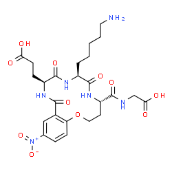 ChemSpider 2D Image | 3-{(4S,7S,10S)-7-(5-Aminopentyl)-4-[(carboxymethyl)carbamoyl]-14-nitro-6,9,12-trioxo-3,4,5,6,7,8,9,10,11,12-decahydro-2H-1,5,8,11-benzoxatriazacyclotetradecin-10-yl}propanoic acid | C25H34N6O11