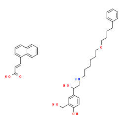 ChemSpider 2D Image | (2E)-3-(1-Naphthyl)acrylic acid - 2-(hydroxymethyl)-4-(1-hydroxy-2-{[6-(4-phenylbutoxy)hexyl]amino}ethyl)phenol (1:1) | C38H47NO6