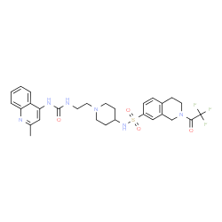 ChemSpider 2D Image | N-[1-(2-{[(2-Methyl-4-quinolinyl)carbamoyl]amino}ethyl)-4-piperidinyl]-2-(trifluoroacetyl)-1,2,3,4-tetrahydro-7-isoquinolinesulfonamide | C29H33F3N6O4S