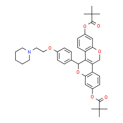 ChemSpider 2D Image | 5-{4-[2-(1-Piperidinyl)ethoxy]phenyl}-5,11-dihydrochromeno[4,3-c]chromene-2,8-diyl bis(2,2-dimethylpropanoate) | C39H45NO7