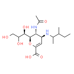 ChemSpider 2D Image | (6R)-5-Acetamido-2,6-anhydro-3,4,5-trideoxy-4-[(3-methyl-2-pentanyl)amino]-6-[(1R)-1,2,3-trihydroxypropyl]-L-threo-hex-2-enonic acid | C17H30N2O7