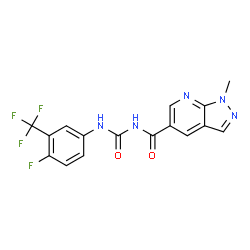 ChemSpider 2D Image | N-{[4-Fluoro-3-(trifluoromethyl)phenyl]carbamoyl}-1-methyl-1H-pyrazolo[3,4-b]pyridine-5-carboxamide | C16H11F4N5O2