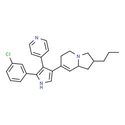 ChemSpider 2D Image | 7-[5-(3-Chlorophenyl)-4-(4-pyridinyl)-1H-pyrrol-3-yl]-2-propyl-1,2,3,5,6,8a-hexahydroindolizine | C26H28ClN3