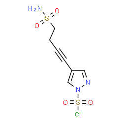ChemSpider 2D Image | 4-(4-Sulfamoyl-1-butyn-1-yl)-1H-pyrazole-1-sulfonyl chloride | C7H8ClN3O4S2