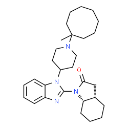 ChemSpider 2D Image | (3aS,7aS)-1-{1-[1-(1-Methylcyclooctyl)-4-piperidinyl]-1H-benzimidazol-2-yl}octahydro-2H-indol-2-one | C29H42N4O
