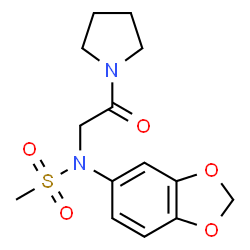 ChemSpider 2D Image | N-(1,3-Benzodioxol-5-yl)-N-[2-oxo-2-(1-pyrrolidinyl)ethyl]methanesulfonamide | C14H18N2O5S