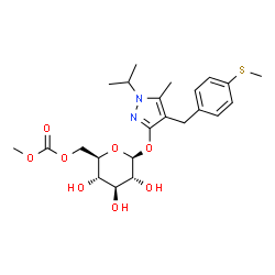 ChemSpider 2D Image | 1-Isopropyl-5-methyl-4-[4-(methylsulfanyl)benzyl]-1H-pyrazol-3-yl 6-O-(methoxycarbonyl)-beta-D-glucopyranoside | C23H32N2O8S