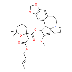 ChemSpider 2D Image | O~3~-[(2-{2-[(2E)-2-Buten-1-yloxy]-2-oxoethyl}-6,6-dimethyltetrahydro-2H-pyran-2-yl)carbonyl]cephalotaxine | C32H41NO8