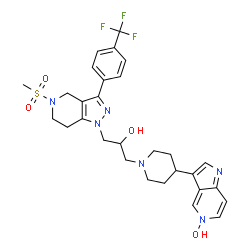 ChemSpider 2D Image | 3-[1-(2-Hydroxy-3-{5-(methylsulfonyl)-3-[4-(trifluoromethyl)phenyl]-4,5,6,7-tetrahydro-1H-pyrazolo[4,3-c]pyridin-1-yl}propyl)-4-piperidinyl]-5H-pyrrolo[3,2-c]pyridin-5-ol | C29H33F3N6O4S