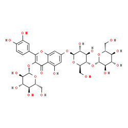 ChemSpider 2D Image | 2-(3,4-Dihydroxyphenyl)-3-(beta-D-glucopyranosyloxy)-5-hydroxy-4-oxo-4H-chromen-7-yl 4-O-beta-D-glucopyranosyl-beta-D-glucopyranoside | C33H40O22