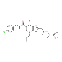 ChemSpider 2D Image | N-(4-Chlorobenzyl)-2-({[(2R)-2-(2-furyl)-2-hydroxyethyl](methyl)amino}methyl)-4-oxo-7-propyl-4,7-dihydrofuro[2,3-b]pyridine-5-carboxamide | C26H28ClN3O5