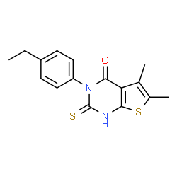 ChemSpider 2D Image | thieno[2,3-d]pyrimidin-4(3H)-one, 3-(4-ethylphenyl)-2-mercapto-5,6-dimethyl- | C16H16N2OS2