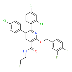 ChemSpider 2D Image | 5-(4-Chlorophenyl)-6-(2,4-dichlorophenyl)-2-[(3,4-difluorobenzyl)oxy]-N-(2-fluoroethyl)nicotinamide | C27H18Cl3F3N2O2