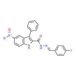 ChemSpider 2D Image | N'-[(E)-(4-Fluorophenyl)methylene]-5-nitro-3-phenyl-1H-indole-2-carbohydrazide | C22H15FN4O3
