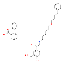 ChemSpider 2D Image | 2-Biphenylcarboxylic acid - 2-(hydroxymethyl)-4-(1-hydroxy-2-{[6-(4-phenylbutoxy)hexyl]amino}ethyl)phenol (1:1) | C38H47NO6