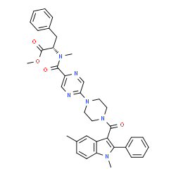 ChemSpider 2D Image | Methyl N-[(5-{4-[(1,5-dimethyl-2-phenyl-1H-indol-3-yl)carbonyl]-1-piperazinyl}-2-pyrazinyl)carbonyl]-N-methyl-L-phenylalaninate | C37H38N6O4