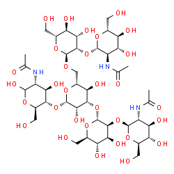ChemSpider 2D Image | 2-Acetamido-2-deoxy-beta-D-glucopyranosyl-(1->2)-alpha-D-mannopyranosyl-(1->3)-[2-acetamido-2-deoxy-beta-D-glucopyranosyl-(1->2)-alpha-D-mannopyranosyl-(1->6)]-beta-D-mannopyranosyl-(1->4)-2-acetamido
-2-deoxy-D-glucopyranose | C42H71N3O31